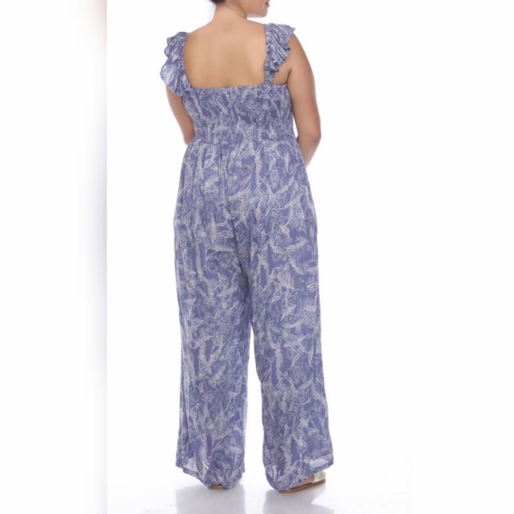 NWT Boho Me Smocked Ruffle Strap Wide Leg Flowy Resort Jumpsuit - Picture 2 of 5